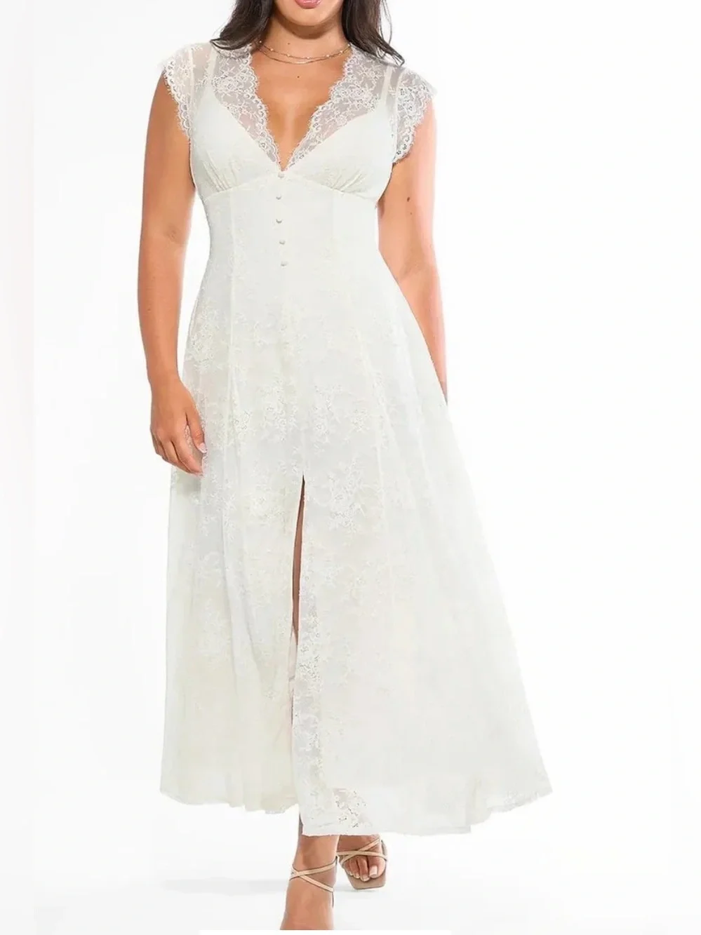 Popilush Lace Midi Dress with Front Slit - White size XXL with shapewear NWT - Picture 5 of 5